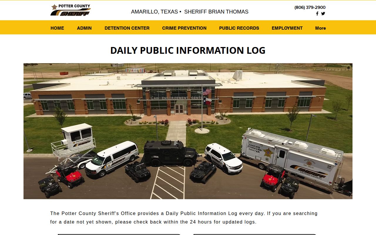 Potter County Sheriff daily public information log page