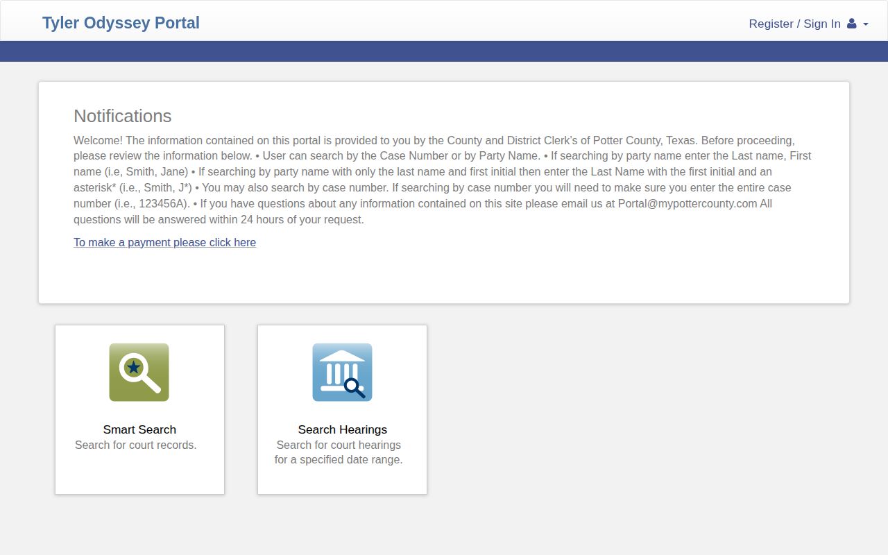 Potter County court record case portal