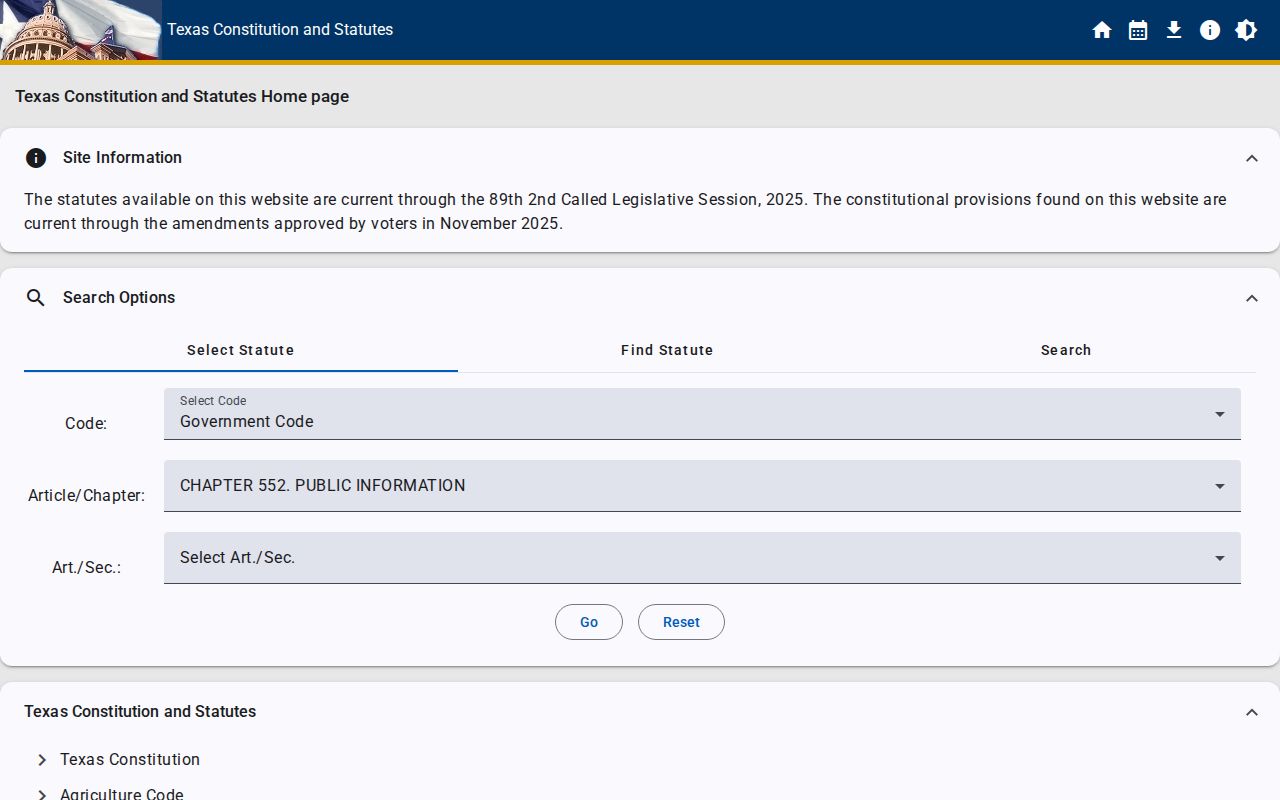 Potter County booking-record law source, Texas Government Code Chapter 552